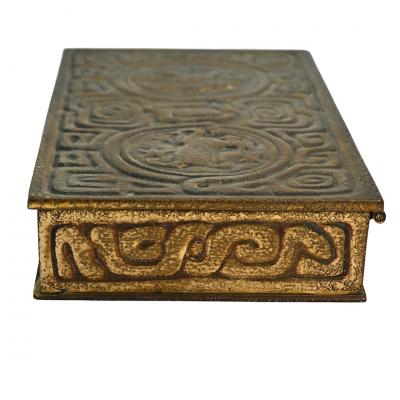 Tiffany Studios Tiffany Studios Gilt Bronze Zodiac Pattern Dor Stamp Box