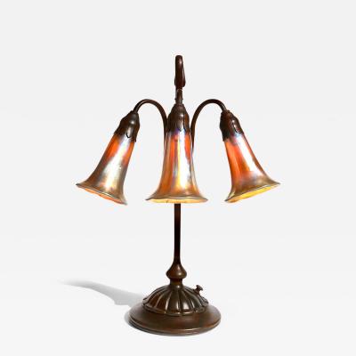 Tiffany Studios Tiffany Studios Three Light Lily Favrile and Bronze Lamp