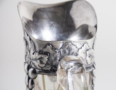 Tiffany Studios Wheel Carved Favrile Glass Claret Pitcher with Sterling Silver Mount