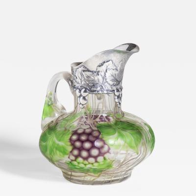 Tiffany Studios Wheel Carved Favrile Glass Claret Pitcher with Sterling Silver Mount