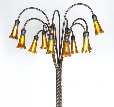 Tiffany Style Bronze Twelve Light Floor Lamp with Charles Lotton Art Glass Shade