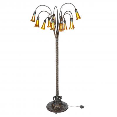 Tiffany Style Bronze Twelve Light Floor Lamp with Charles Lotton Art Glass Shade