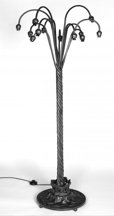 Tiffany Style Bronze Twelve Light Floor Lamp with Charles Lotton Art Glass Shade