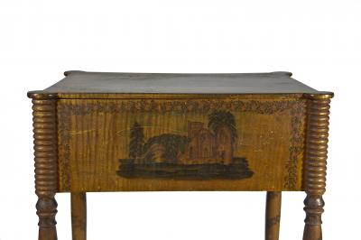 Tiger Maple Paint Decorated Two Drawer Stand