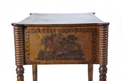 Tiger Maple Paint Decorated Two Drawer Stand