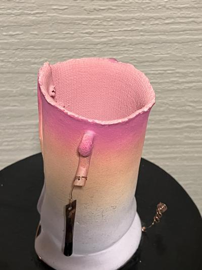 Tim Reilly UNUSUAL POST MODERN CERAMIC VASE WITH METAL ACCENTS