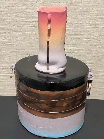 Tim Reilly UNUSUAL POST MODERN CERAMIC VASE WITH METAL ACCENTS