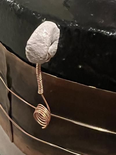 Tim Reilly UNUSUAL POST MODERN CERAMIC VASE WITH METAL ACCENTS