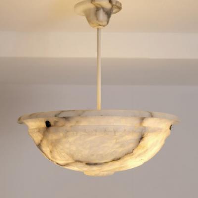 Timeless Art Deco white Black Alabaster Pendant Early 20th Century