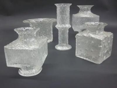 Timo Sarpaneva Five Scandinavian Midcentury Blown Ice Glass Vases by Timo Sarpaneva Iittala