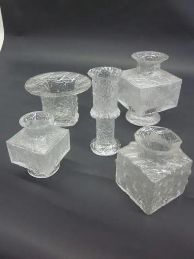 Timo Sarpaneva Five Scandinavian Midcentury Blown Ice Glass Vases by Timo Sarpaneva Iittala