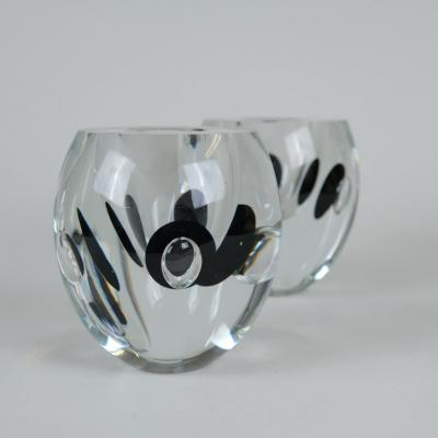 Timo Sarpaneva Pair Of Timo Sarpaneva Claritas Vases in Black Clear Glass Iittala 1980s