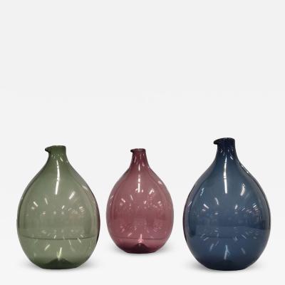 Timo Sarpaneva Set of Three Blue Green and Violet Bird bottles Timo Sarpaneva Iittala 1950s