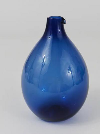 Timo Sarpaneva Signed Blue Timo Sarpaneva Pullo Bird Bottle Glass Vase Iittala Finland 1950s