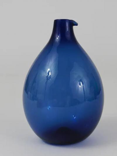 Timo Sarpaneva Signed Blue Timo Sarpaneva Pullo Bird Bottle Glass Vase Iittala Finland 1950s
