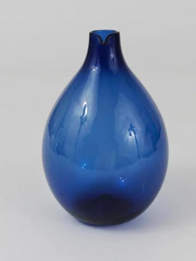 Timo Sarpaneva Signed Blue Timo Sarpaneva Pullo Bird Bottle Glass Vase Iittala Finland 1950s