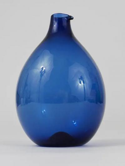 Timo Sarpaneva Signed Blue Timo Sarpaneva Pullo Bird Bottle Glass Vase Iittala Finland 1950s