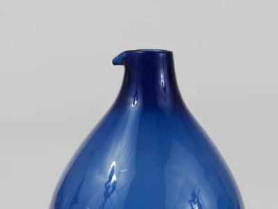 Timo Sarpaneva Signed Blue Timo Sarpaneva Pullo Bird Bottle Glass Vase Iittala Finland 1950s
