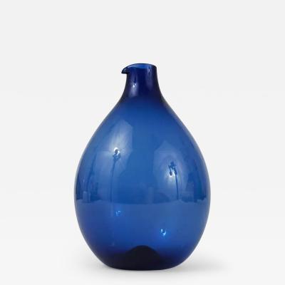 Timo Sarpaneva Signed Blue Timo Sarpaneva Pullo Bird Bottle Glass Vase Iittala Finland 1950s