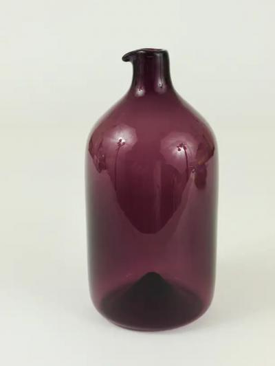 Timo Sarpaneva Signed Purple Timo Sarpaneva Pullo Bird Bottle Glass Vase Iittala Finland