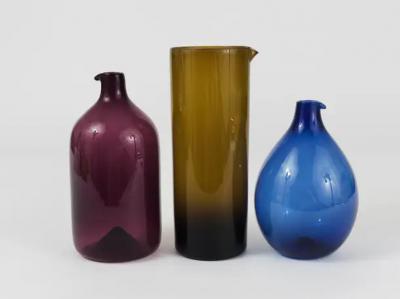 Timo Sarpaneva Signed Purple Timo Sarpaneva Pullo Bird Bottle Glass Vase Iittala Finland