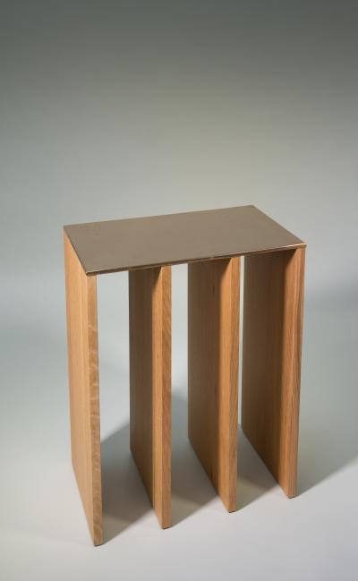Tinatin Kilaberidze Console in Oak with Bronze Top by Tinatin Kilaberidze