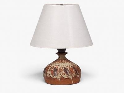 Tingkeramik F lle Small Table Lamp Brown Glazed Stoneware Denmark 1970s