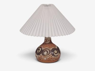 Tingkeramik F lle Table Lamp Brown and Cream Stoneware Denmark 1970s