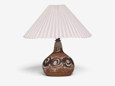 Tingkeramik F lle Table Lamp Brown and Cream Stoneware Denmark 1970s