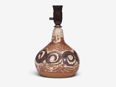 Tingkeramik F lle Table Lamp Brown and Cream Stoneware Denmark 1970s