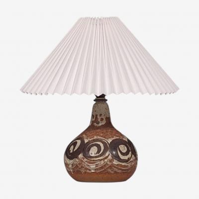 Tingkeramik F lle Table Lamp Brown and Cream Stoneware Denmark 1970s