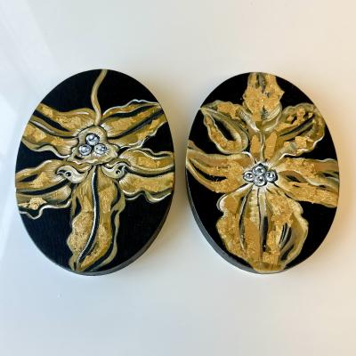 Titina Penzini Gold Cattleya Oil Paintings on Canvas by Titina Penzini