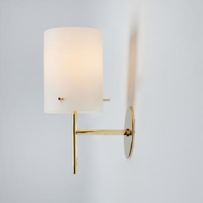 Tito Agnoli 1950s Tito Agnoli Brass Glass Cylindrical Wall Lamp for O Luce