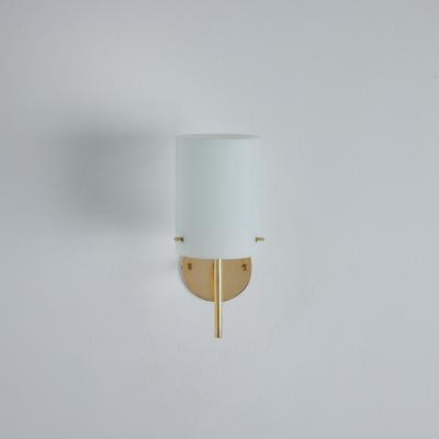 Tito Agnoli 1950s Tito Agnoli Brass Glass Cylindrical Wall Lamp for O Luce