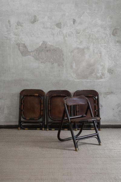 Tito Agnoli Bamboo and Leather Chairs attributed to Tito Agnoli 1970s Set of 4