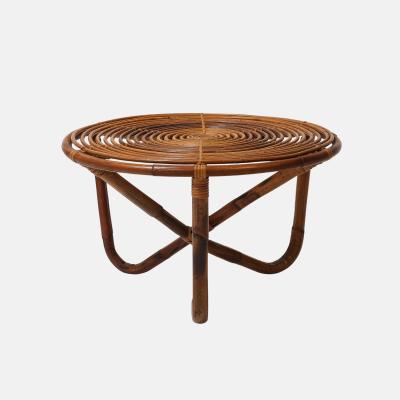 Tito Agnoli Bt 2 Round Bamboo and Rattan Coffee Table by Tito Agnoli for Bonacina