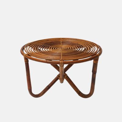 Tito Agnoli Bt 2 Round Bamboo and Rattan Coffee Table by Tito Agnoli for Bonacina