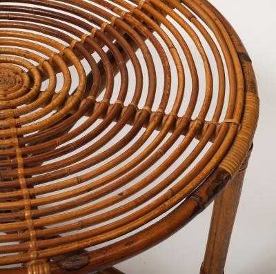 Tito Agnoli Bt 2 Round Bamboo and Rattan Coffee Table by Tito Agnoli for Bonacina