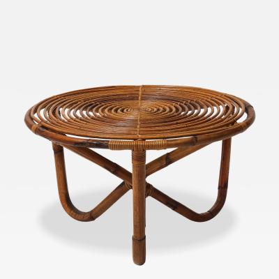 Tito Agnoli Bt 2 Round Bamboo and Rattan Coffee Table by Tito Agnoli for Bonacina