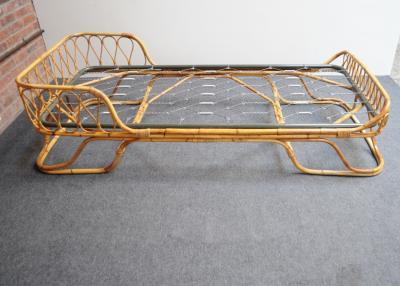 Tito Agnoli Italian Modernist Rattan and Bamboo Sleigh Daybed after Tito Agnoli for Bonacina