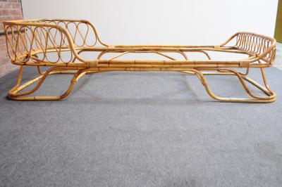 Tito Agnoli Italian Modernist Rattan and Bamboo Sleigh Daybed after Tito Agnoli for Bonacina