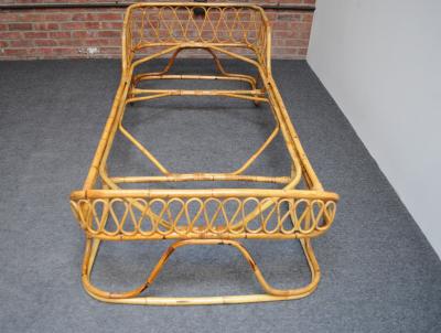 Tito Agnoli Italian Modernist Rattan and Bamboo Sleigh Daybed after Tito Agnoli for Bonacina