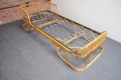 Tito Agnoli Italian Modernist Rattan and Bamboo Sleigh Daybed after Tito Agnoli for Bonacina