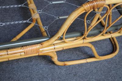 Tito Agnoli Italian Modernist Rattan and Bamboo Sleigh Daybed after Tito Agnoli for Bonacina