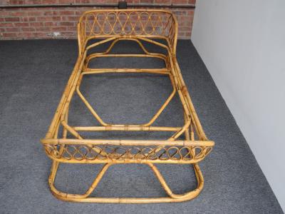 Tito Agnoli Italian Modernist Tito Agnoli Style Rattan and Bamboo Sleigh Daybed Single Bed