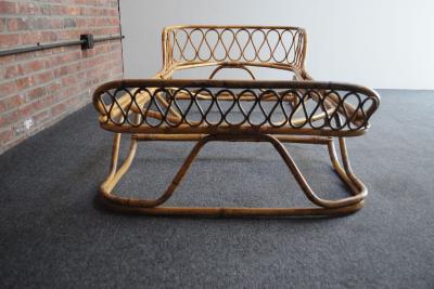 Tito Agnoli Italian Modernist Tito Agnoli Style Rattan and Bamboo Sleigh Daybed Single Bed