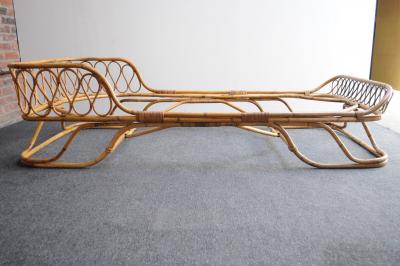 Tito Agnoli Italian Modernist Tito Agnoli Style Rattan and Bamboo Sleigh Daybed Single Bed