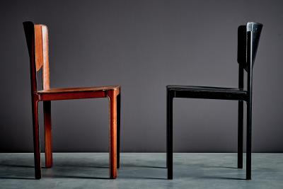 Tito Agnoli Pair of Leather Chairs by Tito Agnoli for Matteo Grassi in cognac and black