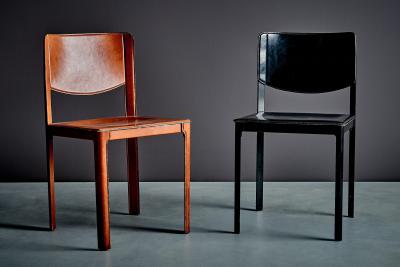 Tito Agnoli Pair of Leather Chairs by Tito Agnoli for Matteo Grassi in cognac and black