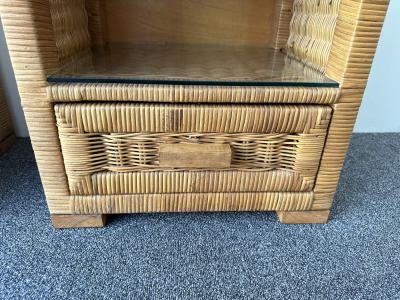 Tito Agnoli Pair of Rattan Bedside Tables by Tito Agnoli Italy 1970s